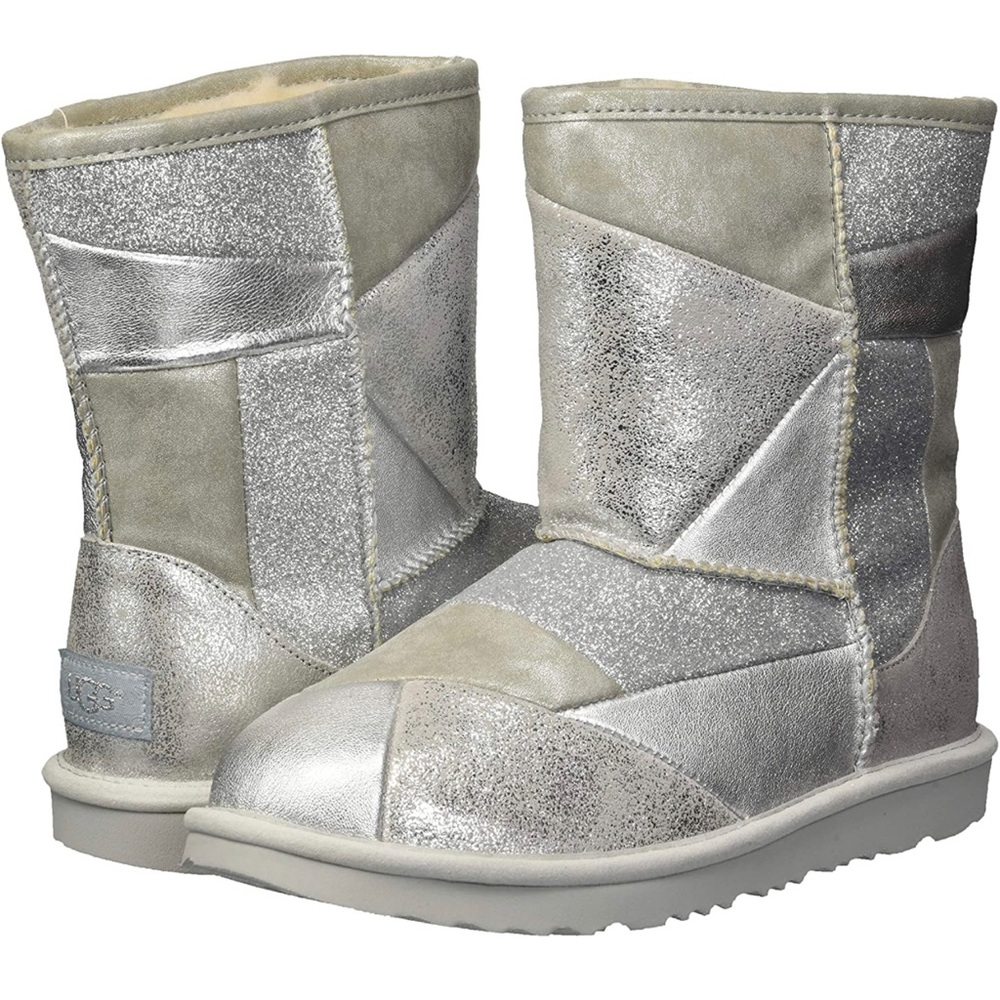 Ugg little kids size 11 silver patchwork shearling winter snow boots